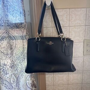 Coach Dark Navy Leather Shoulder Bag with Gold Hardware